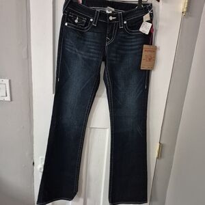True Religion Low Rise Bootcut Becky Crystal Pave Denim Jeans Dark Wash Sz 29NWT